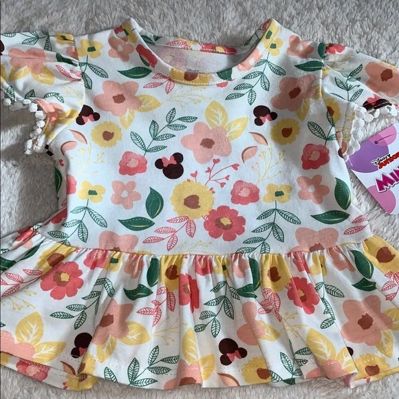 NWT Disney Minnie Mouse Floral 2pc Set Yellow & Pink 18M - Picture 6 of 11